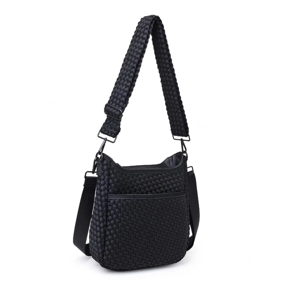 Sol and Selene Kismet Woven Neoprene Crossbody Bag in Black available at Barbara Katz