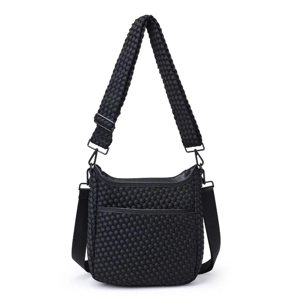 Sol and Selene Kismet Woven Neoprene Crossbody Bag in Black available at Barbara Katz