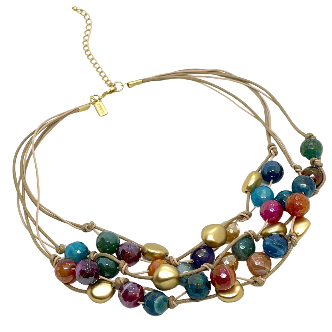 Deborah Grivas Multi Glazed Agate Torsade Necklace