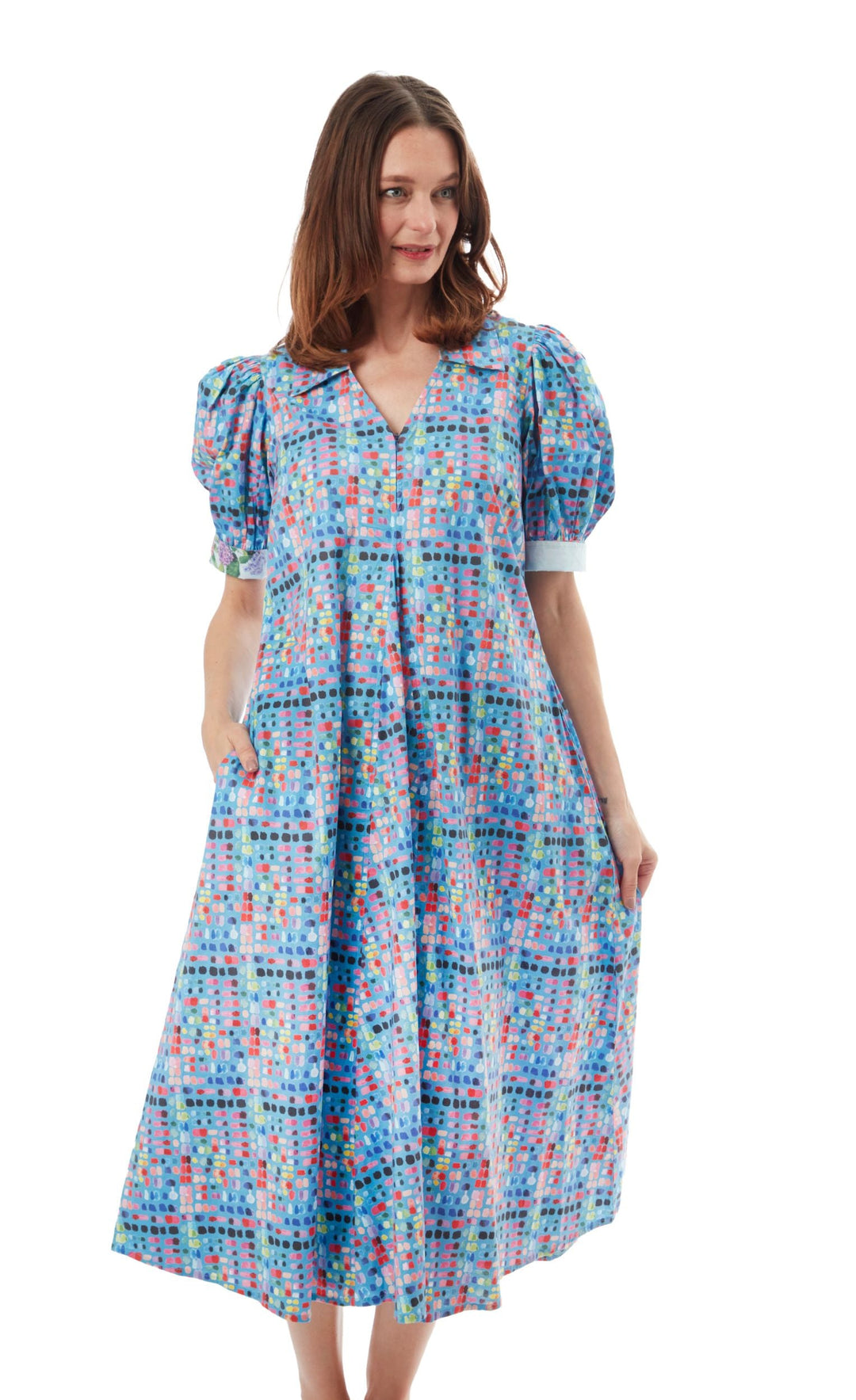 Dizzy-Lizzie Montauk Dress - Mid Blue Confetti Print available at Barbara Katz