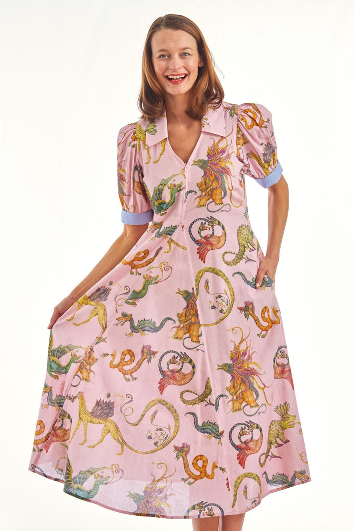 Dizzy-Lizzie Montauk Dress - Pink With Mythical Creatures available at Barbara Katz