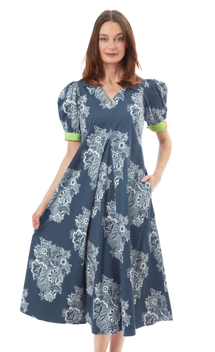 Dizzy-Lizzie Montauk Dress - Blue White Floral available at Barbara Katz