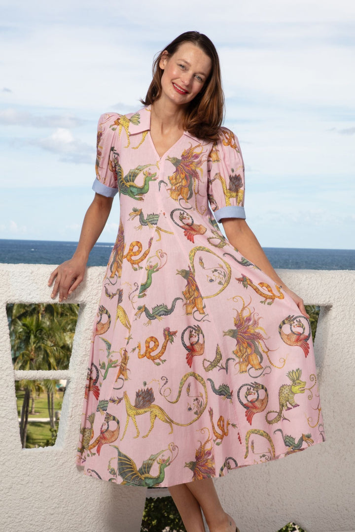 Dizzy-Lizzie Montauk Dress - Pink With Mythical Creatures available at Barbara Katz