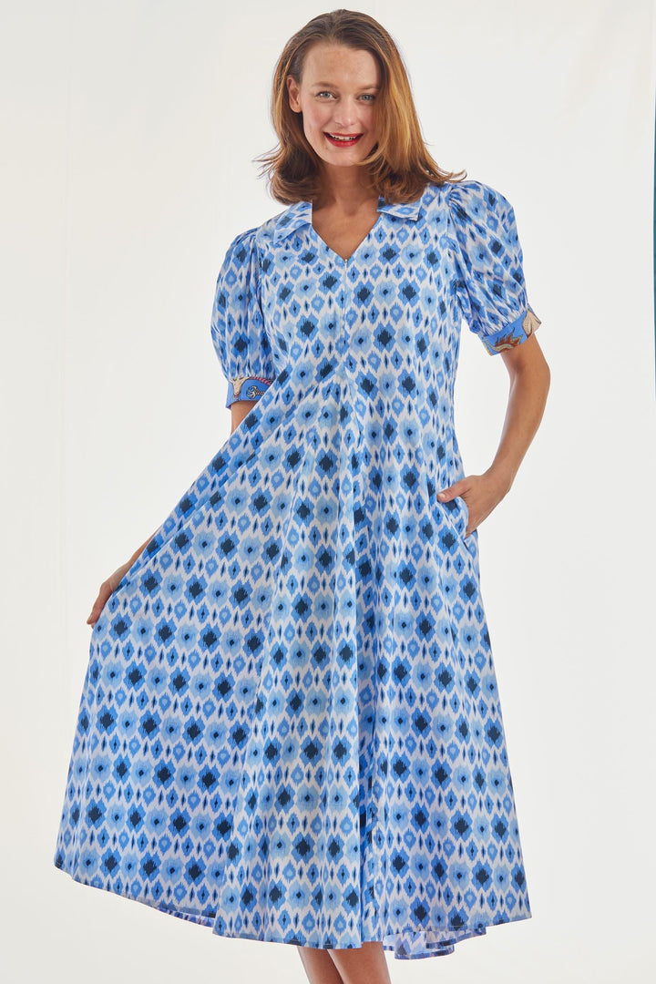 Dizzy-Lizzie Montauk Dress - Blue Ikat available at Barbara Katz