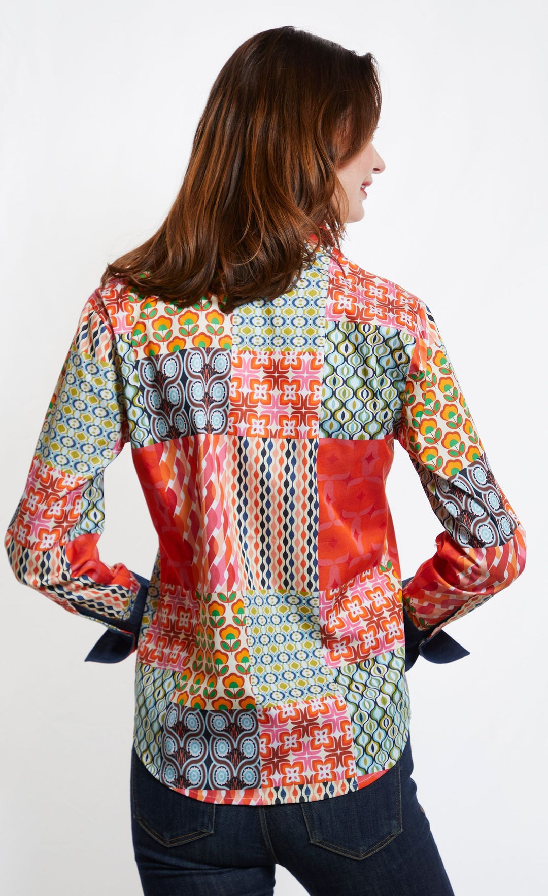 Dizzy-Lizzie Rome Long Sleeve Shirt - Multi Patchwork Print available at Barbara Katz