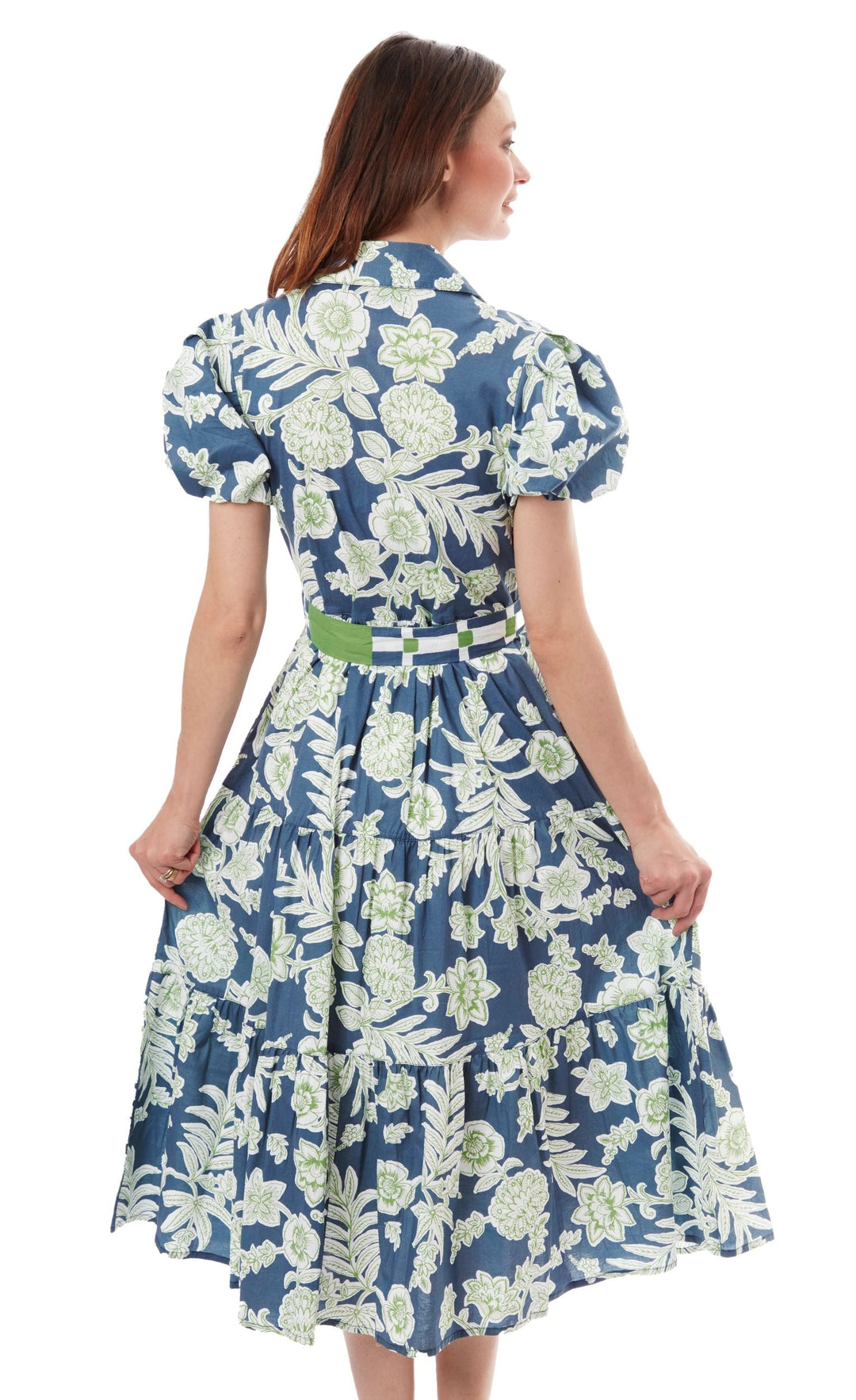 Dizzy-Lizzie Litchfield Long Dress - Green Navy Floral available at Barbara Katz