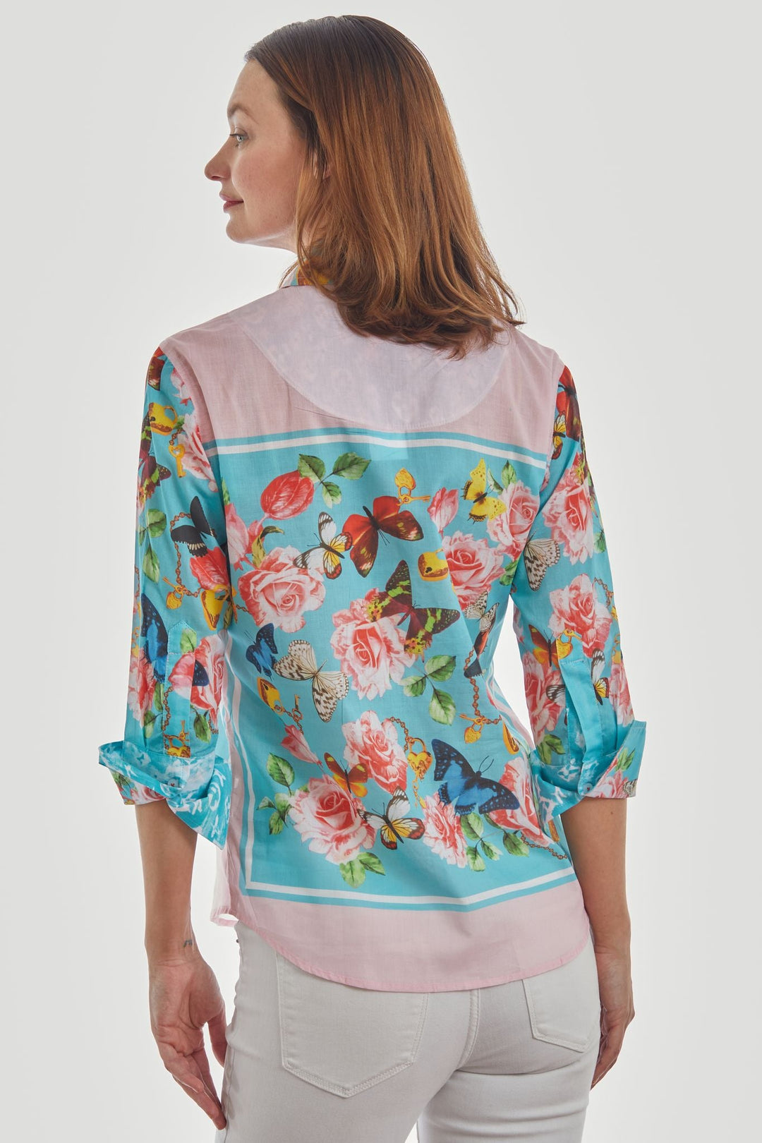 Dizzy-Lizzie Rome 3/4 Sleeve Shirt - Pink Box Print available at Barbara Katz