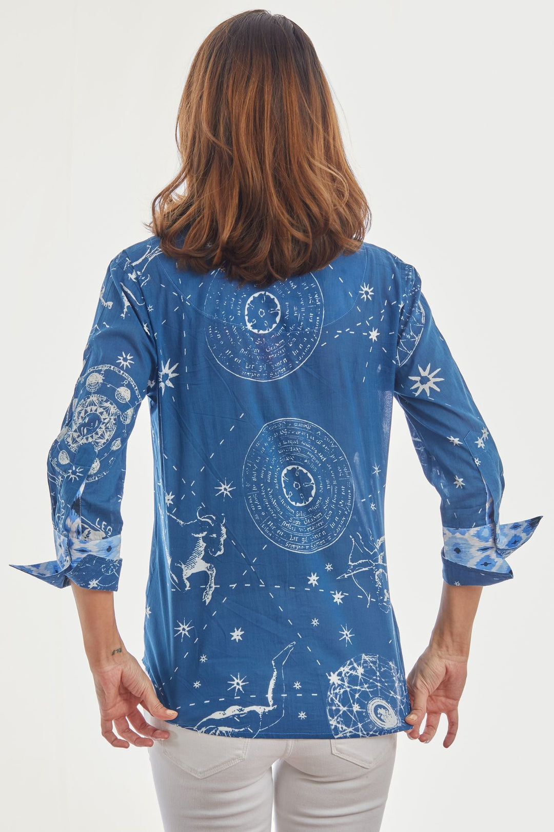 Dizzy-Lizzie Rome 3/4 Sleeve Shirt - Navy Constellation Print available at Barbara Katz