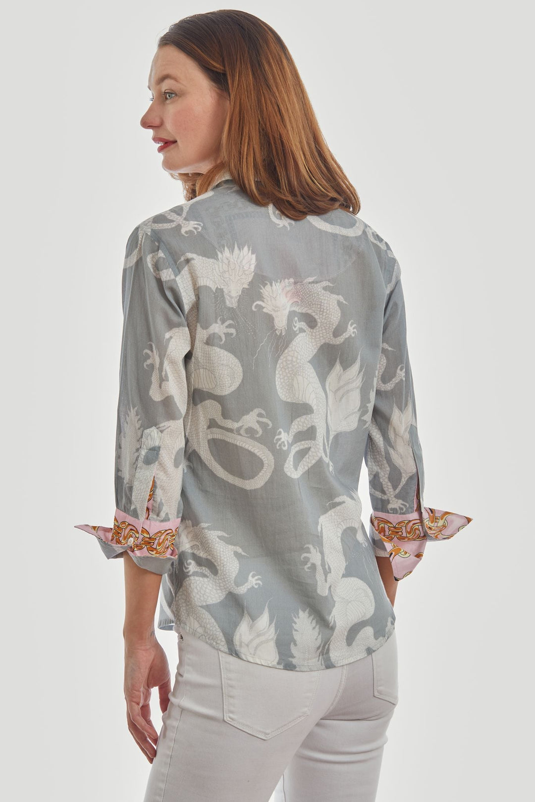 Dizzy-Lizzie Rome 3/4 Sleeve Shirt - Grey Dragons available at Barbara Katz