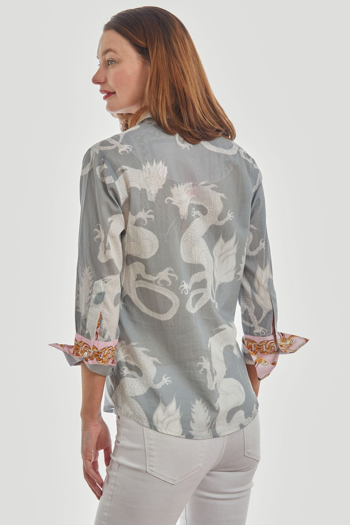 Dizzy-Lizzie Rome 3/4 Sleeve Shirt - Grey Dragons available at Barbara Katz