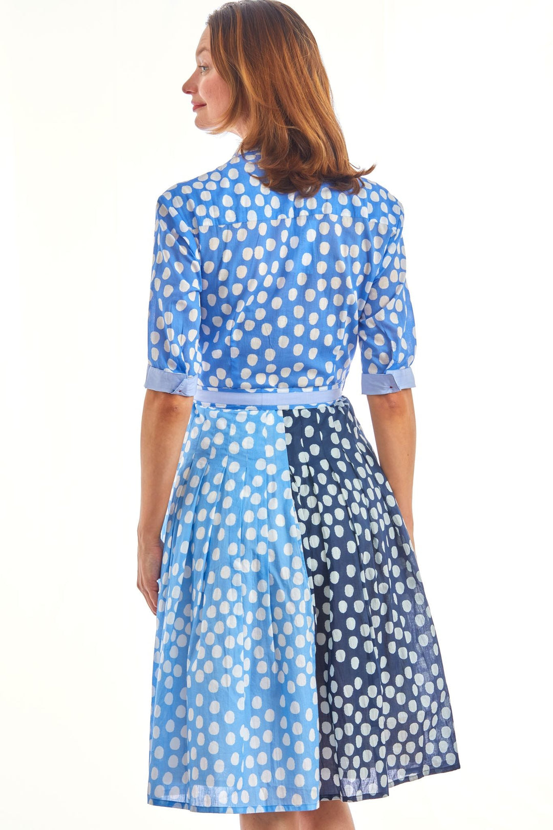 Dizzy-Lizzie Mrs Maisel Dress - 3 Tone Polka Dots Blues available at Barbara Katz