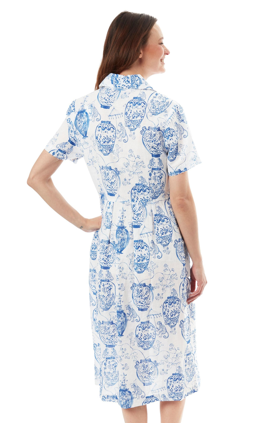 Dizzy-Lizzie Shortsleeved Shirt Dress - Chinoiserie Print available at Barbara KAtz