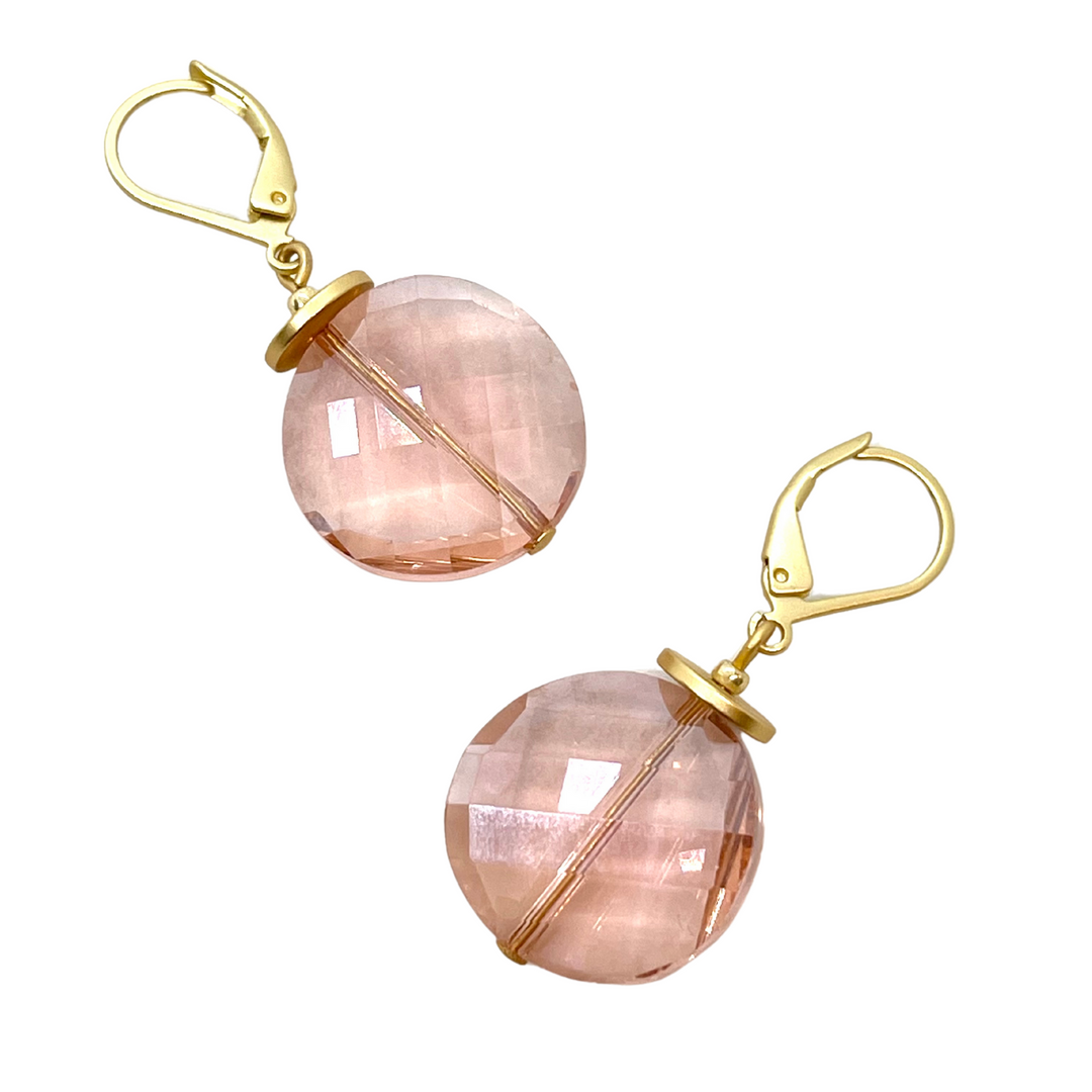 Coin Crystal Earrings - Peach