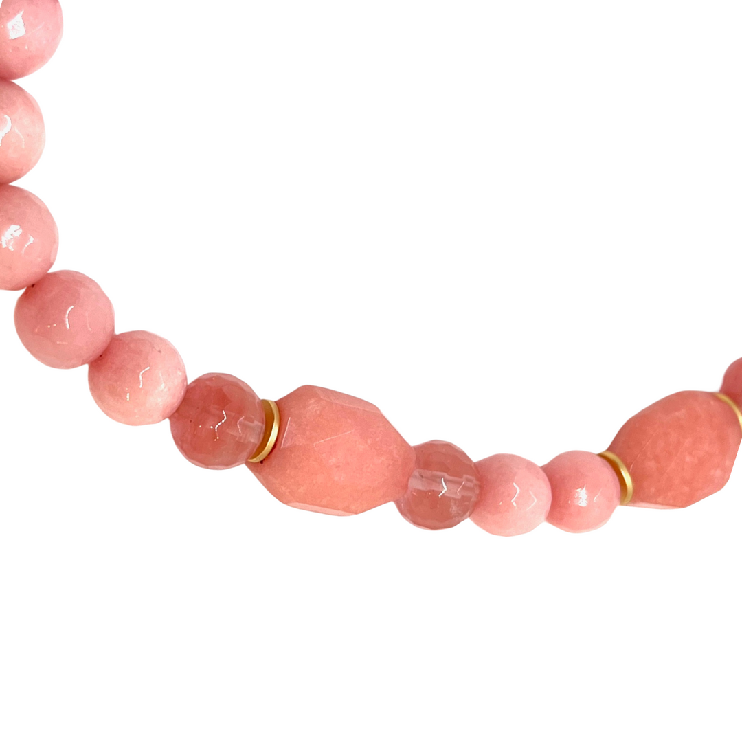 Deborah Grivas Peach Quartz, Watermelon Quartz and Pink Jade Beaded Necklace