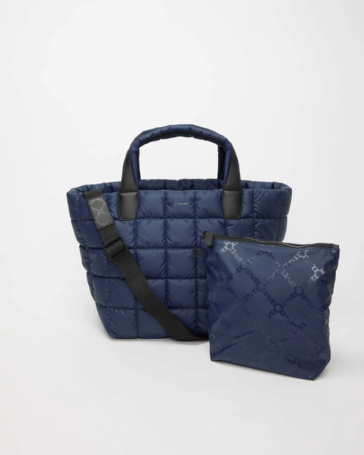 Vee Collective Porter Medium Tote Bag in Deep Sea with separate pouch and attachable strap available at Barbara Katz