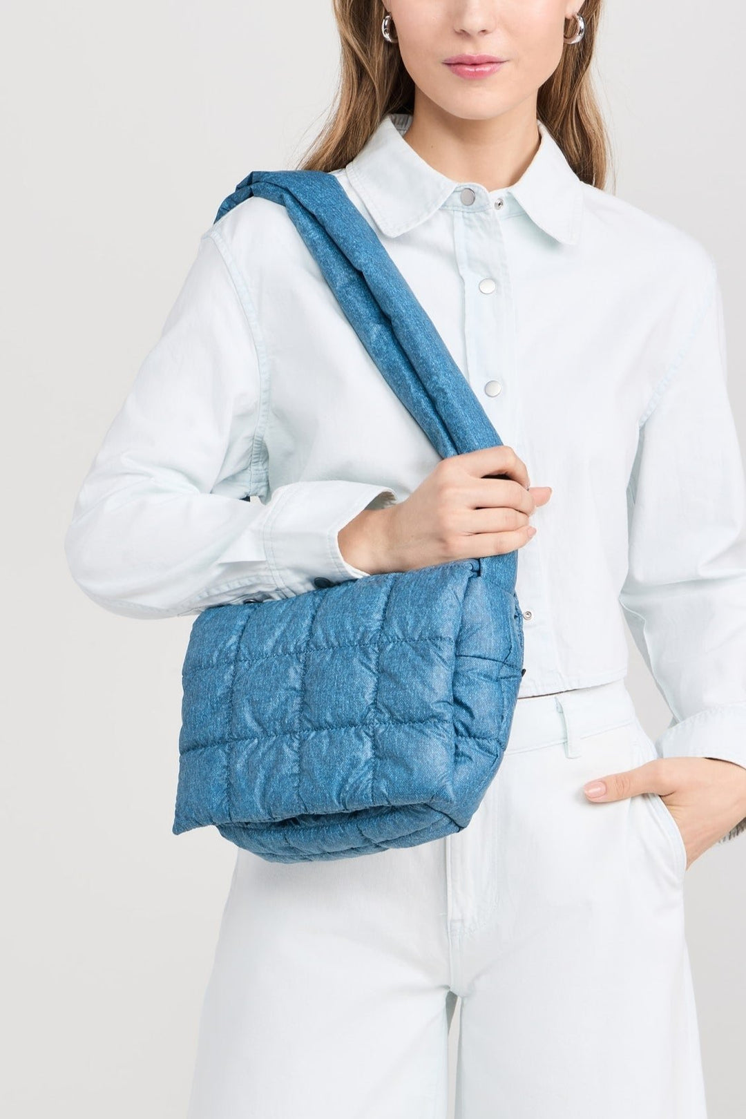 Vee Collective Porter Messenger Shoulder Bag in Denim available at Barbara Katz