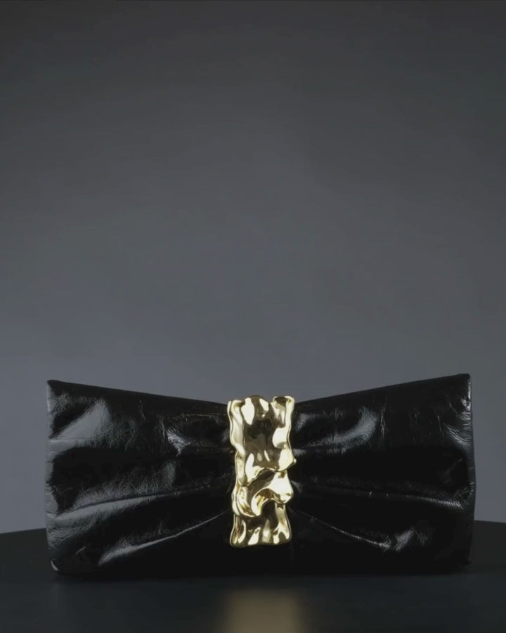 Alexis Bittar Gold Ribbon Convertible Shoulder Bag in Black available at Barbara Katz