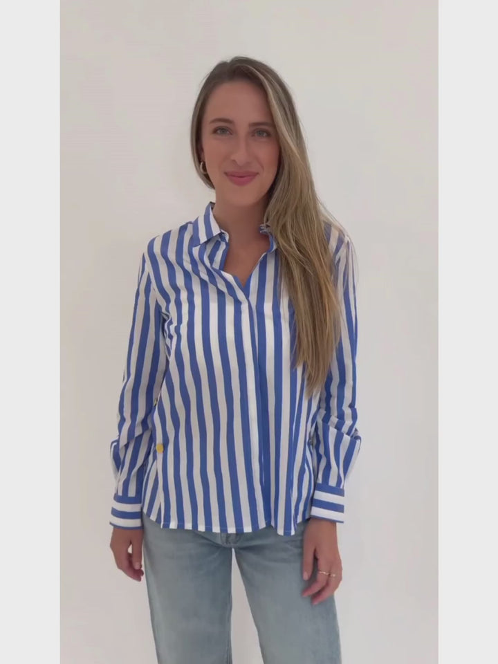 Vilagallo Genny Embroidered Stripe Shirt available at Barbara Katz