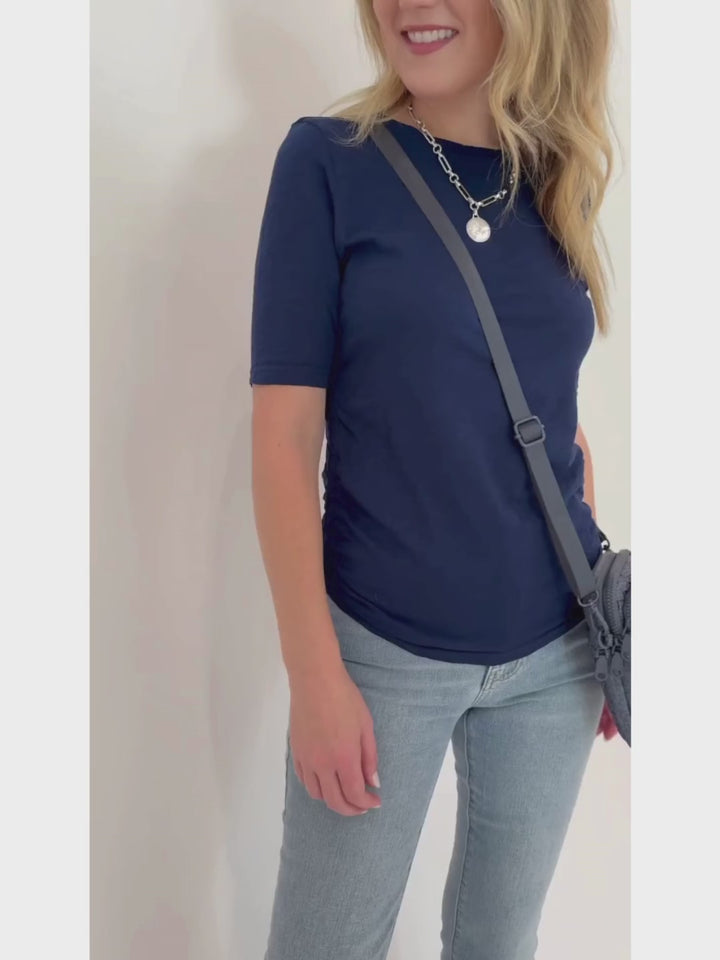 Elliott Lauren Side Ruched Crew Neck Top in Midnight