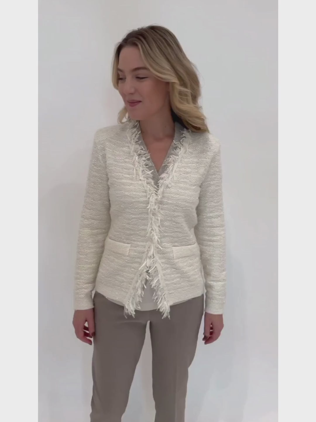 D.Exterior Two Pocket Blazer in Latte paired with EW Straight Leg Trouser in Visone available at Barbara Katz