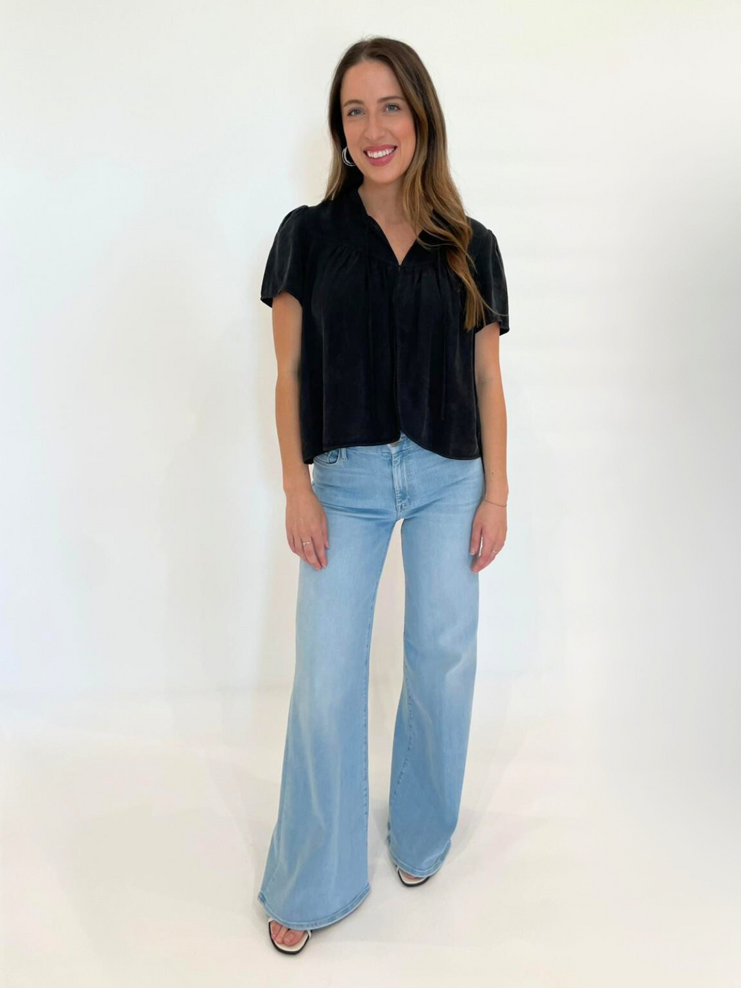 Mother The Tie The Knot Top in Gothic Gala paired with Mother Denim The Roller Sneak Jeans in Ball's In Your Court available at Barbara Katz