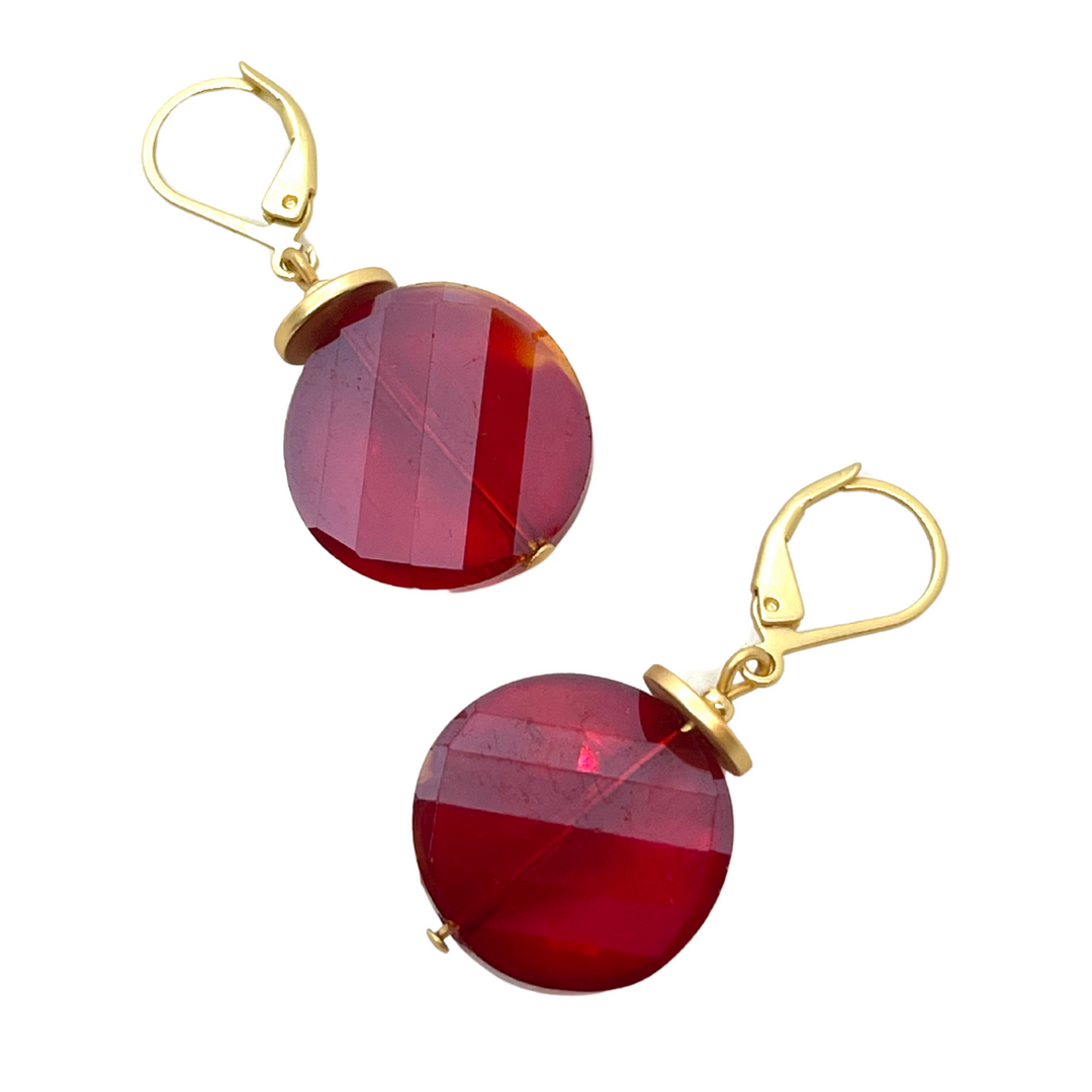 Deborah Grivas Coin Crystal Earrings - Red