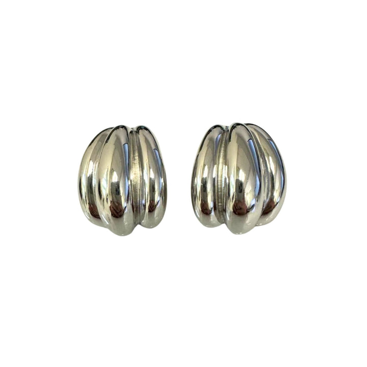 Ben Amun Ridged Clip-On Earrings in Silver available at Barbara Katz