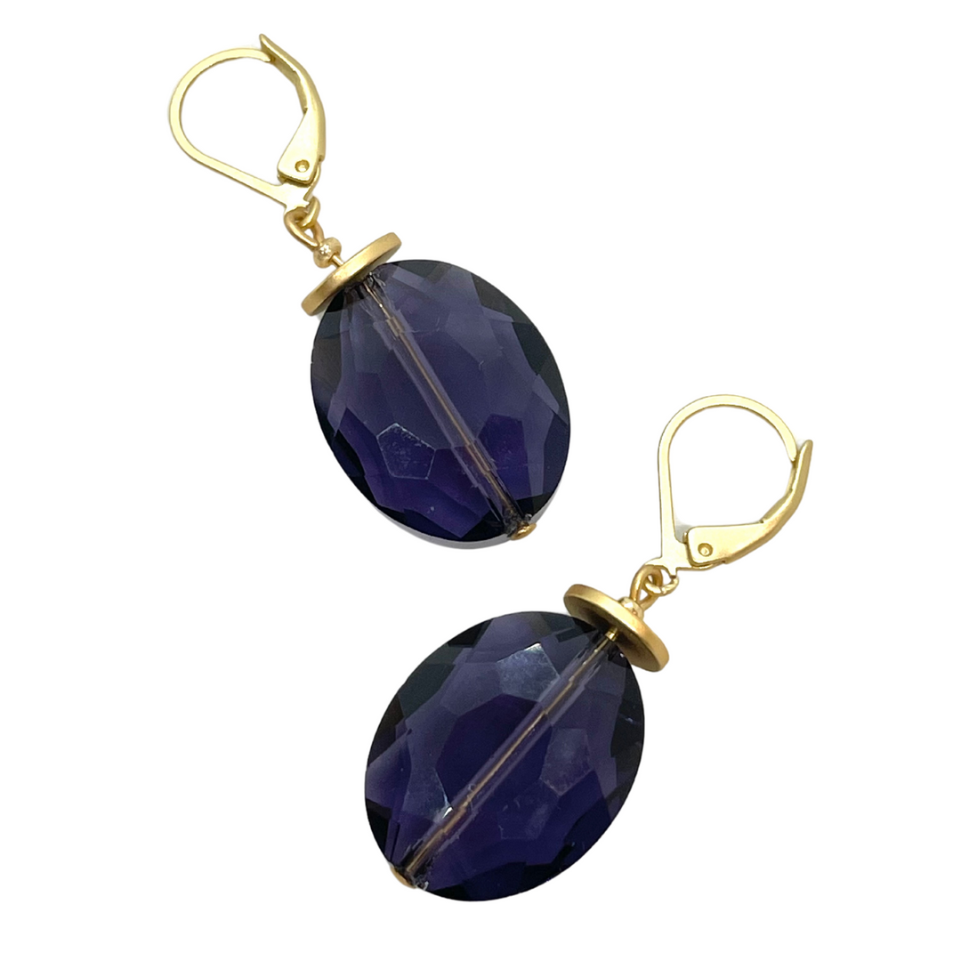 Deborah Grivas Crystal Lever Back Earrings - Purple