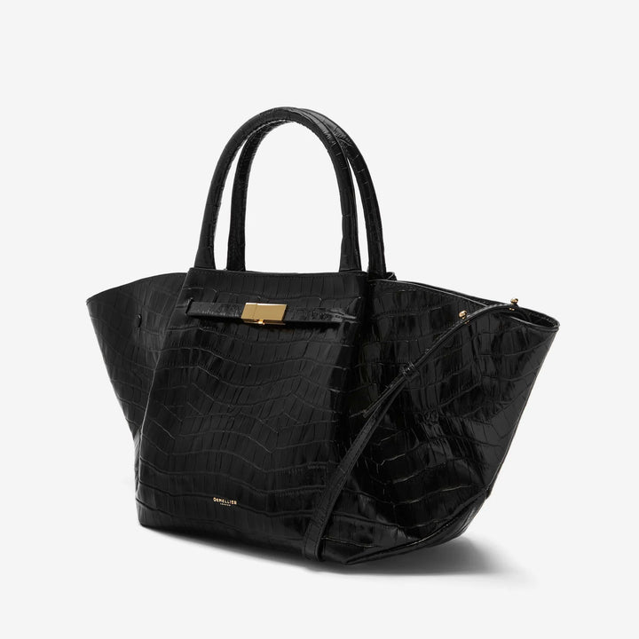 DeMellier Midi New York Crossbody Bag in Black Croc Effect Leather available at Barbara Katz