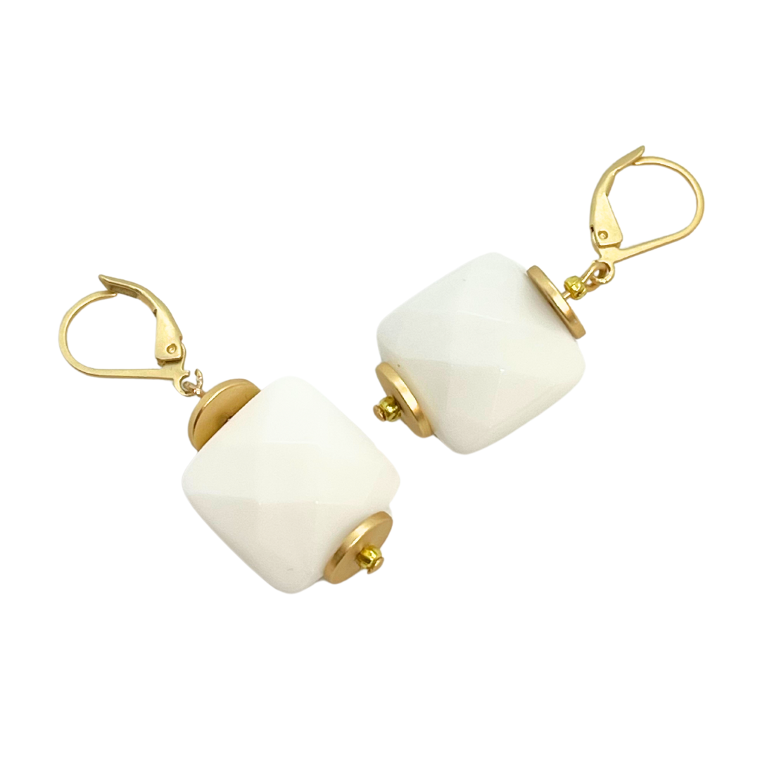 Deborah Grivas Square White Jade Earrings