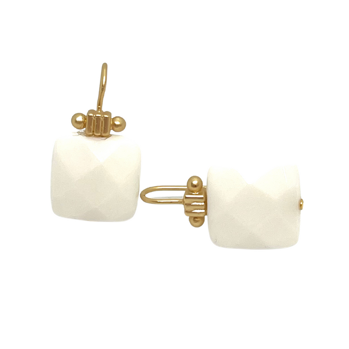 Deborah Grivas White Jade Column Top Earrings