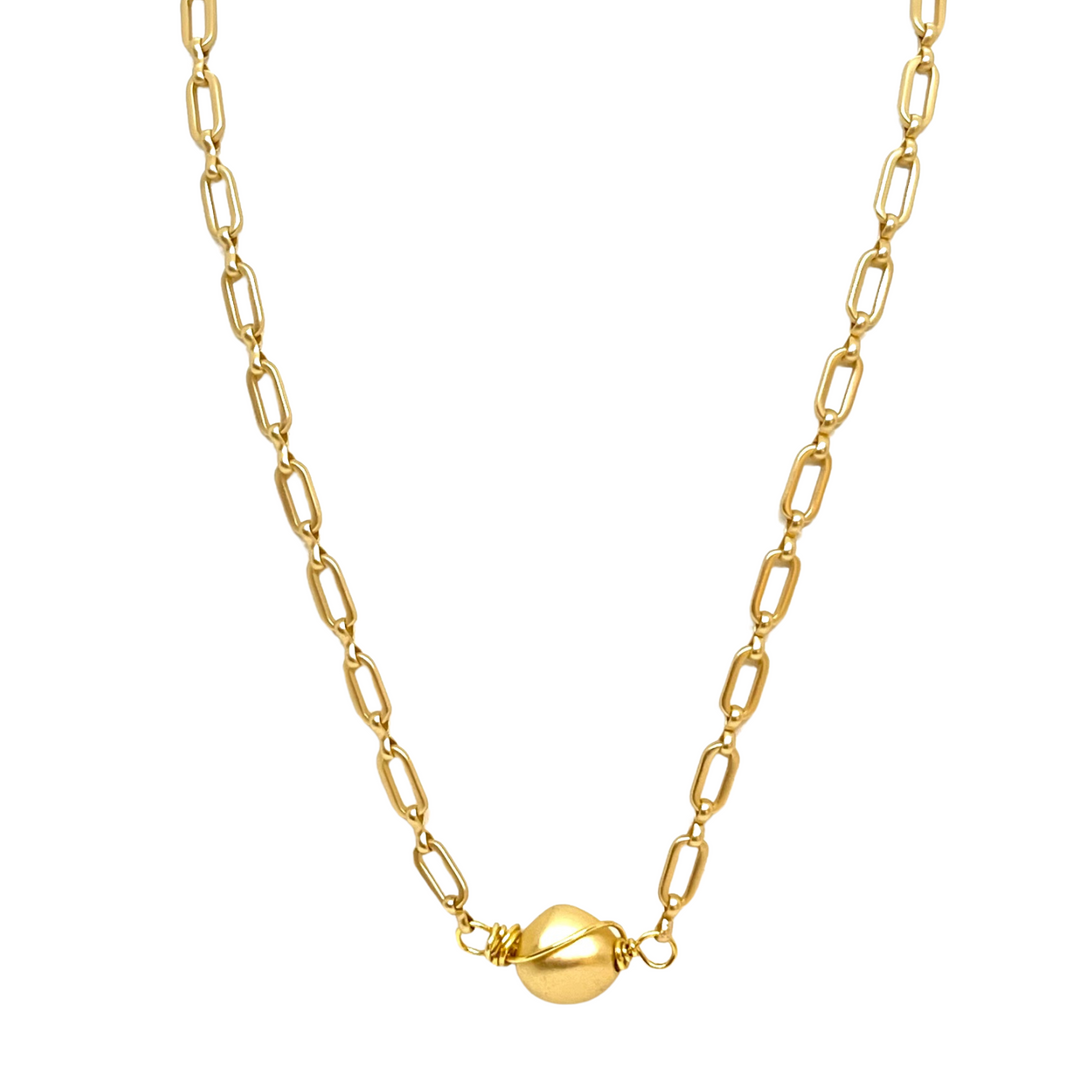 Deborah Grivas Wire Wrapped Gold Nugget on Matte Gold Paperclip Chain