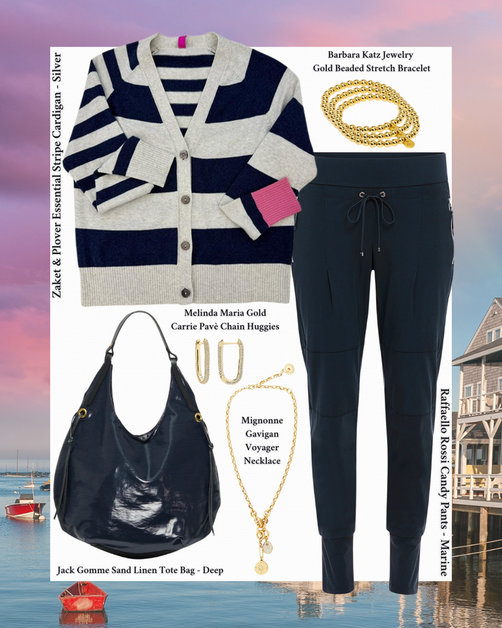 How to Wear Zaket & Plover Essential Stripe Cardigan - Silver style guide