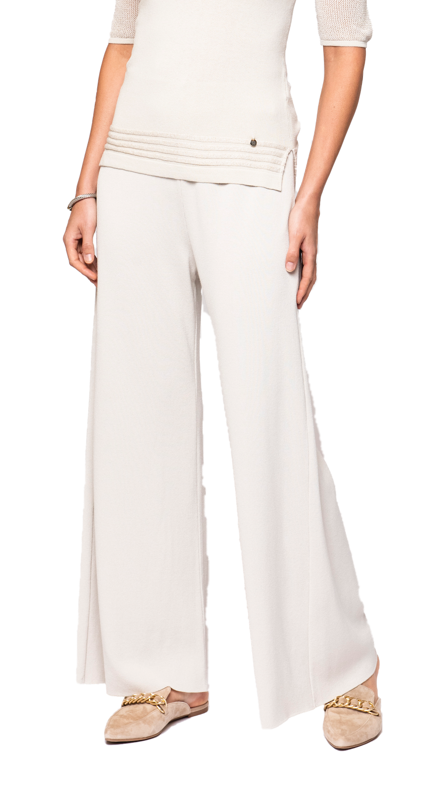 Biana Briana Wide-Leg Milano-Knit Pants in Beige available at Barbara Katz