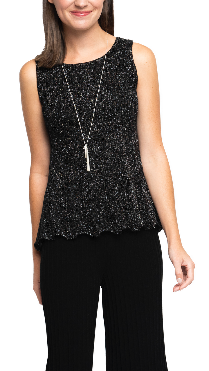 Molly Shimmer Sleeveless Pleated Swing Top - Black Shimmer