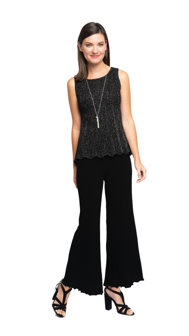 Molly Shimmer Sleeveless Pleated Swing Top - Black Shimmer