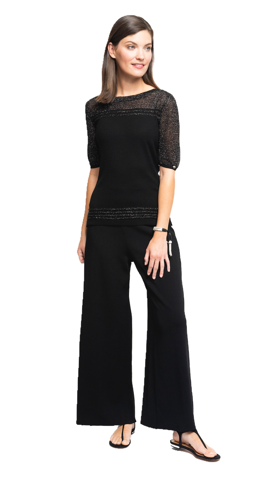 Biana Briana Wide-Leg Milano-Knit Pants in Black available at Barbara Katz