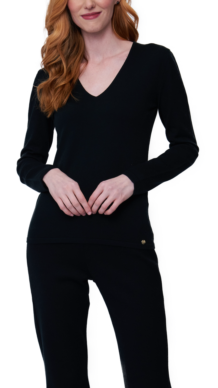 Viv Long Sleeve V-Neck Top - Black