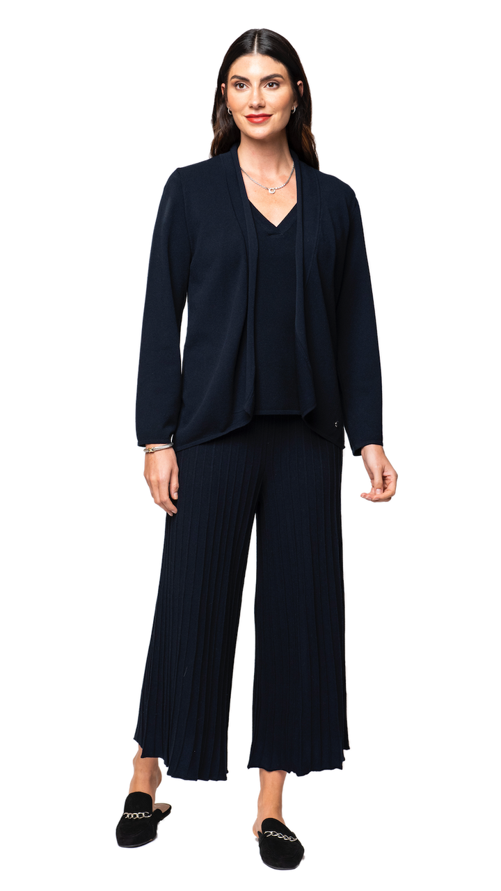 Biana Giuliana Plisse-Look Cropped Wide Leg Pants in Dark Navy available at Barbara Katz