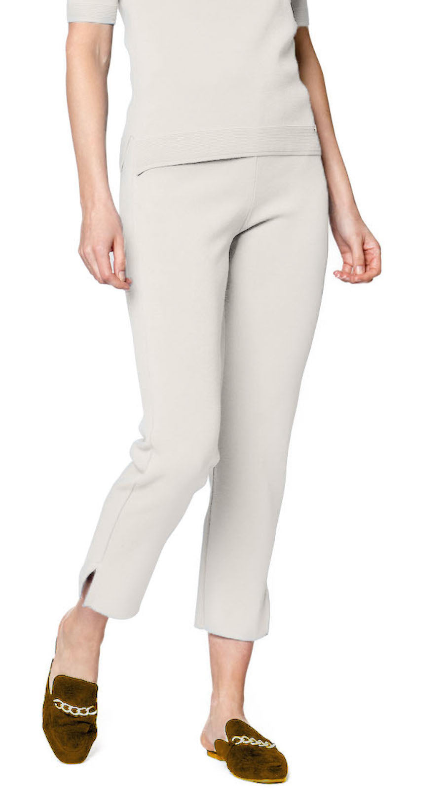 Biana Alice Milano-Knit Slim Leg Pants in Beige available at Barbara Katz