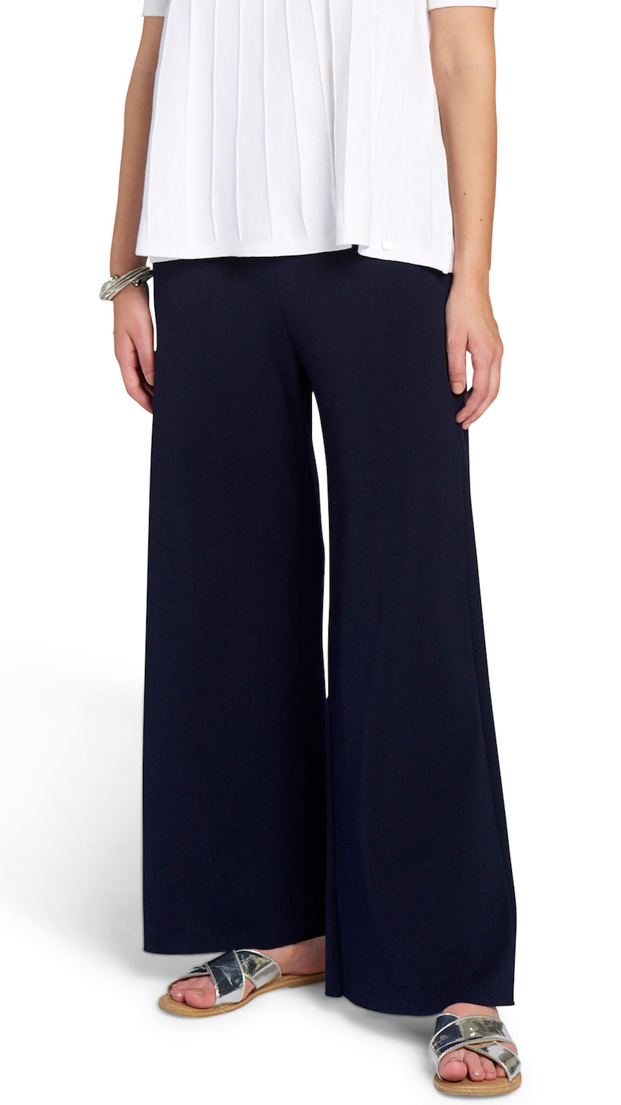 Biana Briana Wide-Leg Milano-Knit Pants in Dark Navy available at Barbara Katz