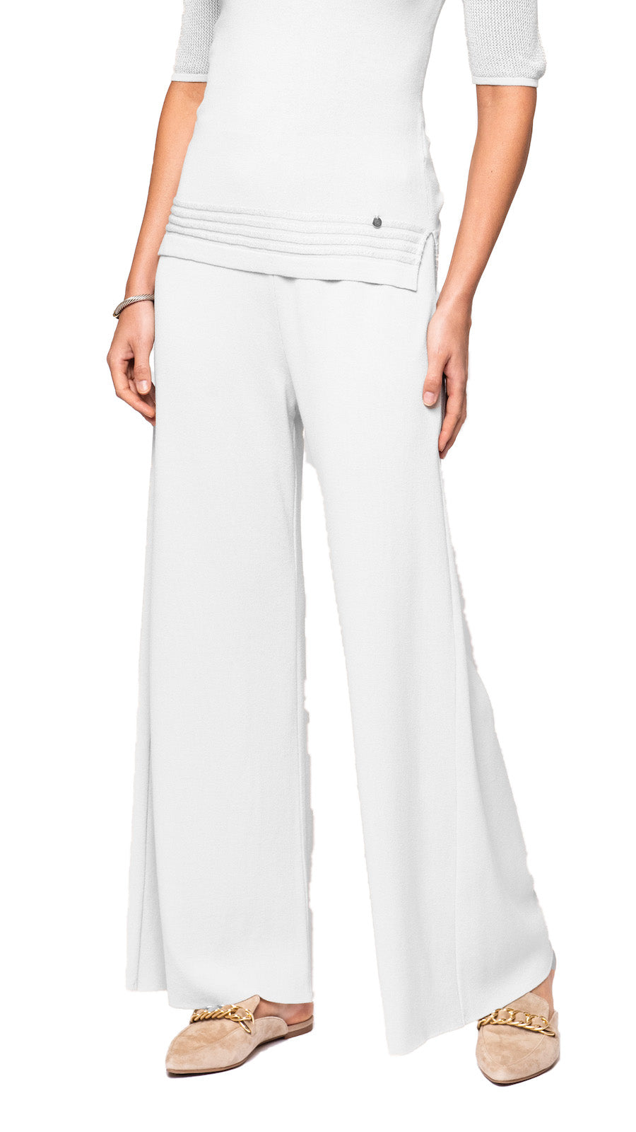 Biana Briana Wide-Leg Milano-Knit Pants in White available at Barbara Katz