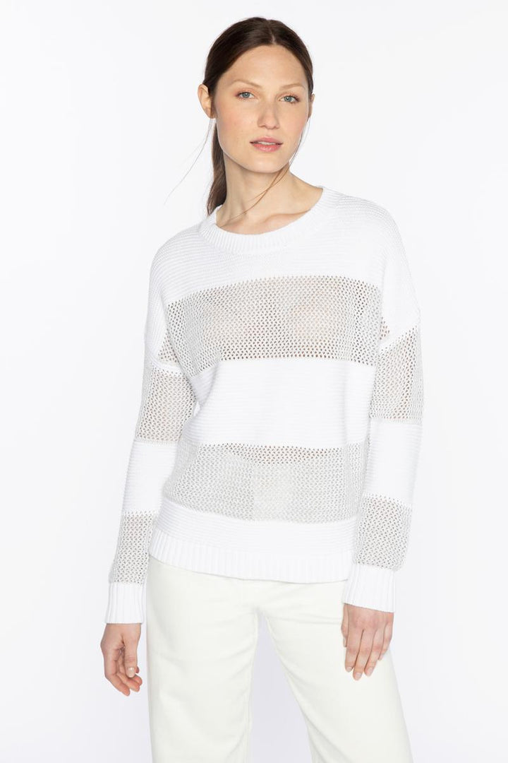 Kinross Mixed Stitch Lurex Crew Sweater