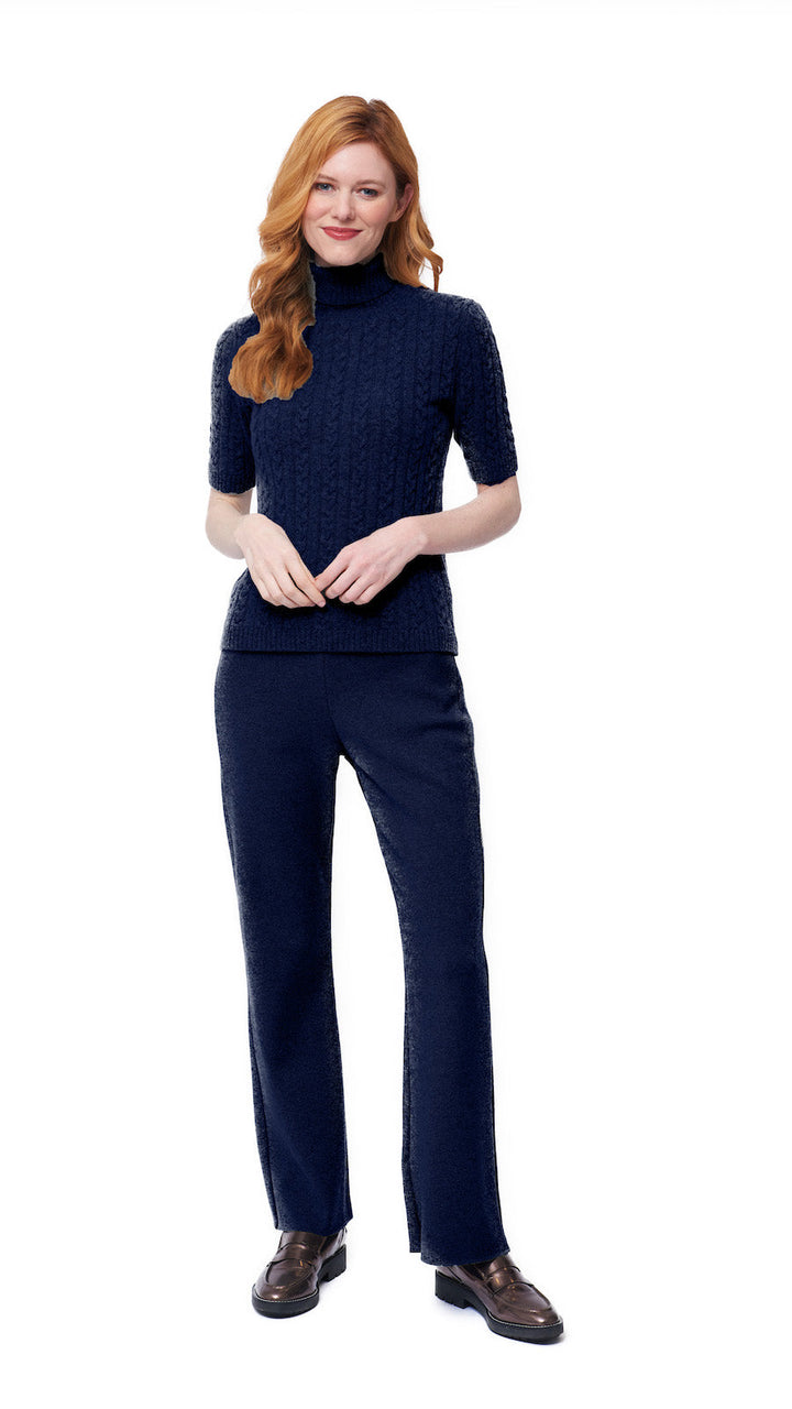 Lea Short Sleeved Cable-Knit Turtleneck -  Thunder Navy