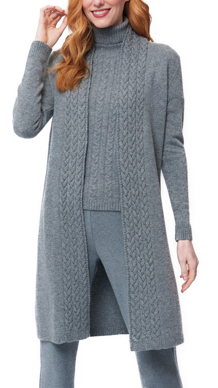 Leana Cable-Knit Belted Coat - Gray