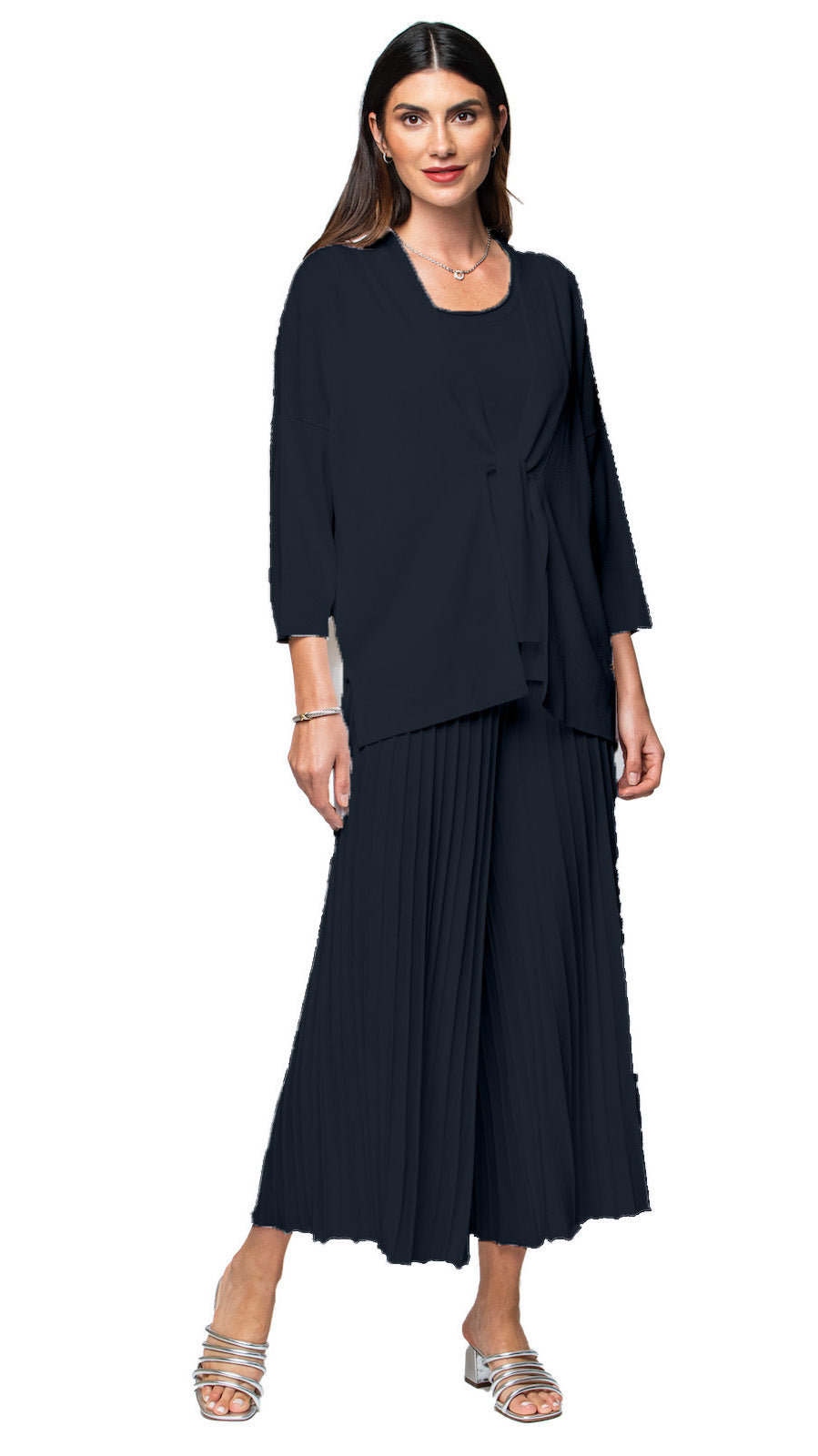 Biana Giuliana Plisse-Look Cropped Wide Leg Pants in Dark Navy available at Barbara Katz