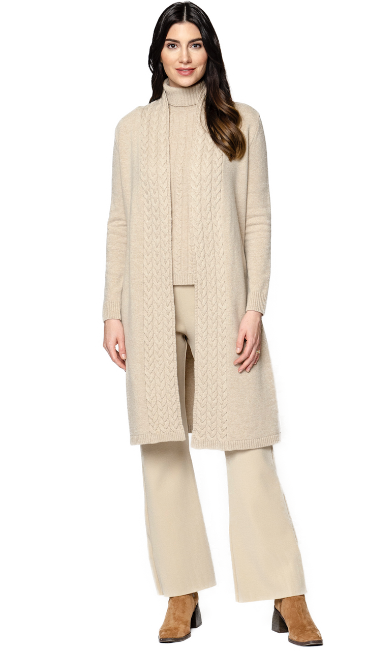 Lea Short Sleeved Cable-Knit Turtleneck - Beige