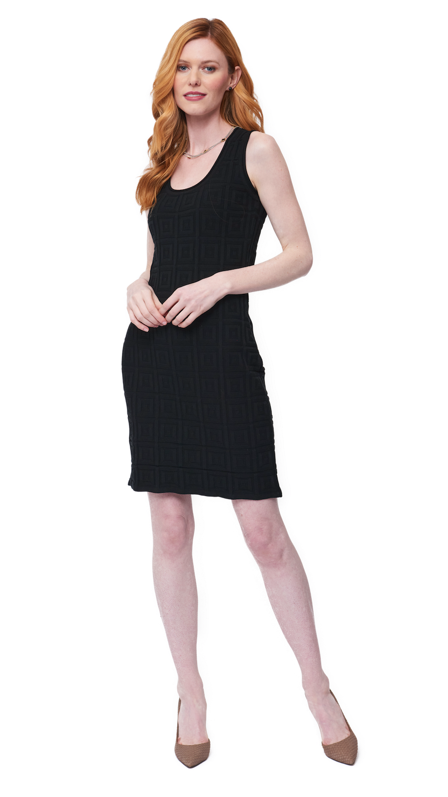 Biana Vera Square-Detail Knit Sheath Dress in Black available at Barbara Katz