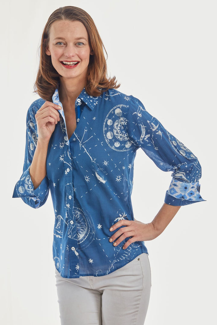 Dizzy-Lizzie Navy Rome Shirt With 3/4 Sleeves And Constellation Print