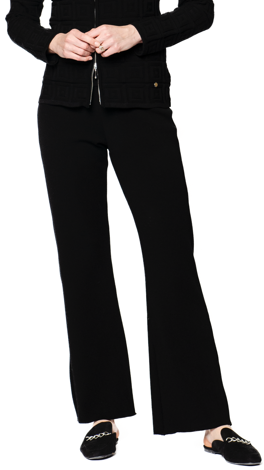 Biana Domenique Milano-Knit Boot Leg Pants in Black available at Barbara Katz